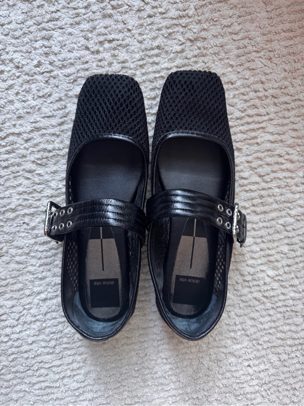 Black Dolce Vita Mesh Mary Jane Flats with Buckle Strap